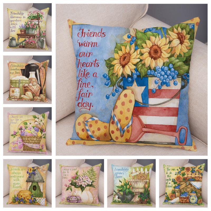 

Cushion/Decorative Pillow Retro Flower Teapot Case Decor Floral Plant Cushion Cover Sofa Home Car Super Soft Plush Pillowcase 45x45cm Funda