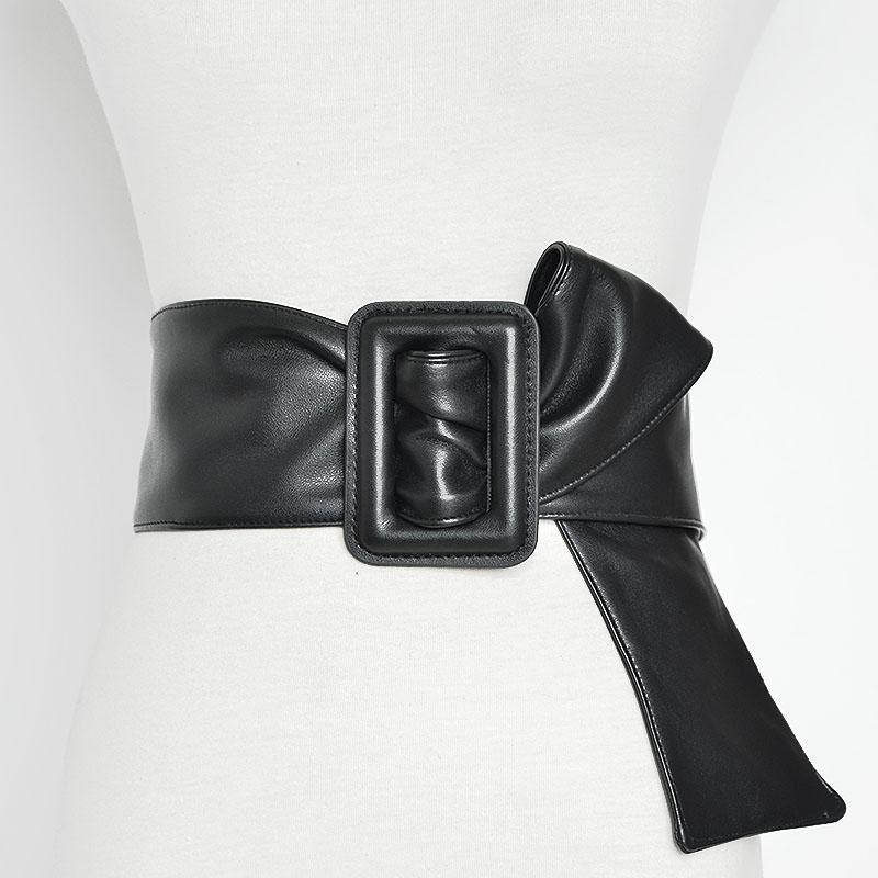 

Belts Fashion Pu Imitation Sheepskin Wide Belt Solid Color Women's Versatile Bag Buckle Waist Luxury Designer, Black;brown