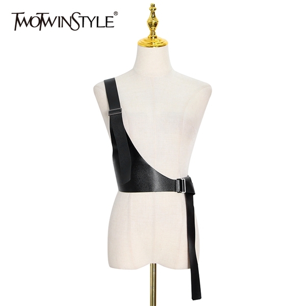 

TWOTWINSTYLE Asymmetrical PU Leather Belt For Women Soldi Minimalist Black Oversized Casual Belts Female Fashion New Accessories X0803