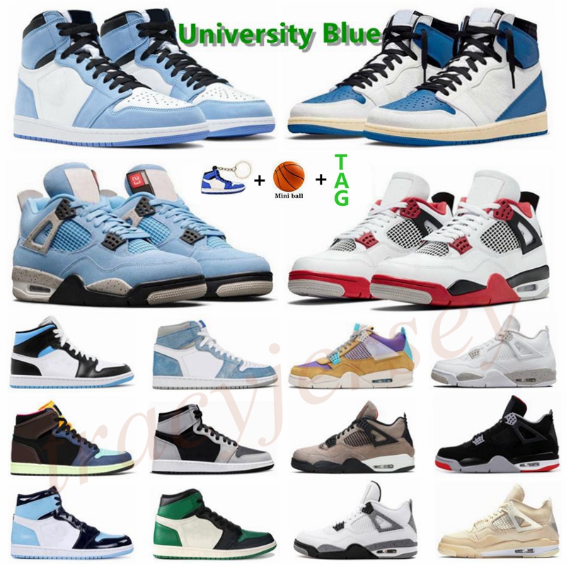 

University Blue 1s Jumpman 1 Mens Basketball Shoes Black Cat 4 4s Hyper Royal Obsidian UNC White Oreo Bred Sail Sports Outdoor Women Sneakers, 26