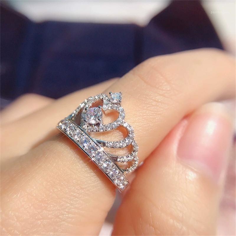 

Wedding Rings Crown For Women Silver Luxury Jewelry Cubic Zirconia Ring Bridal Engagement Accessories Drop 1568, Slivery;golden