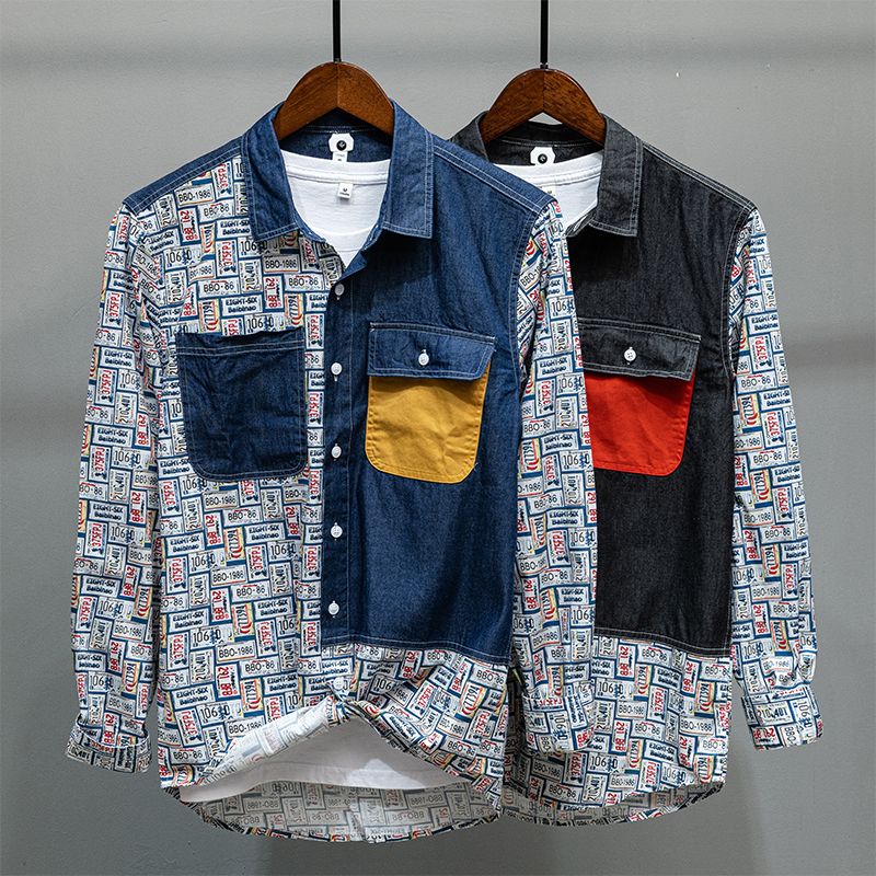 

2021 New Style Long-sleeved Brand Shirt Cotton Patchwork Pockets Shirts for Men Casual Mens Tops Camisa Chemise Zuol, Blue