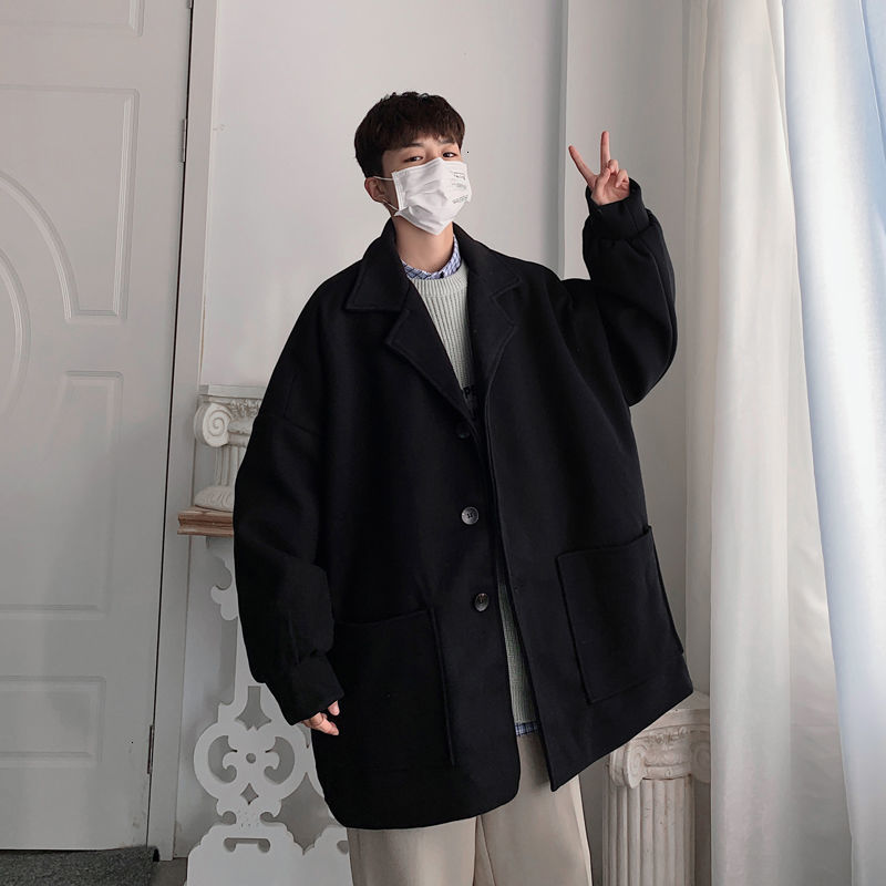 

2021 New Winter Men's Wool Snow Mixes Solid Jacket 5 Color Long Cashmere Trench Coats Lapel Coat Parkas -2xl Mi6f, Green