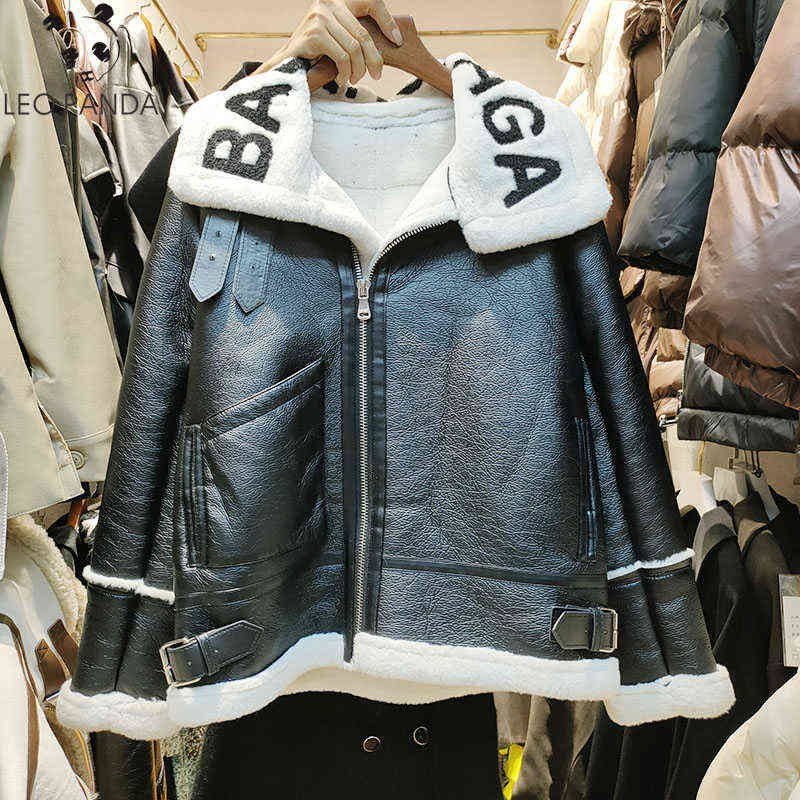

2020 Winter New Women's High Quality PU Coat Lamb Fur Short Sheep Leather Jacket Coat Motorcycle Jacket X1106, Black