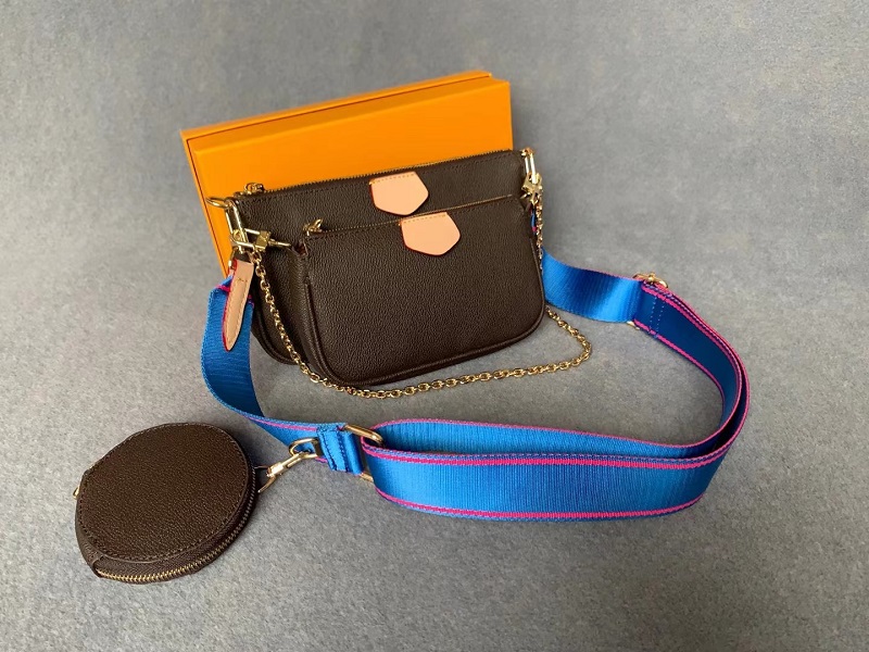 

High Quality Women Favorite 3pcs Leather Handbags Multi Pochette Accessories Purses Brown Flower Mini Pochette Cross body Bag Shoulder Bags, Dark green