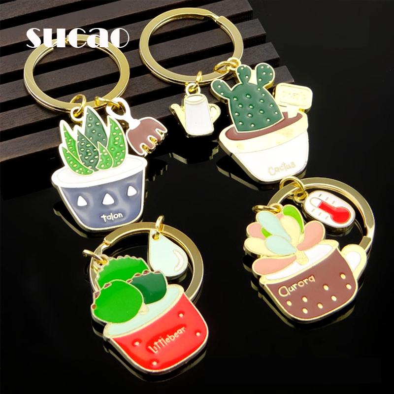 

Keychains Fashion Cactus Keychain Women Succulent Potted Plants Shaped Creative Car Key Chains Gift For Friends In Bulk