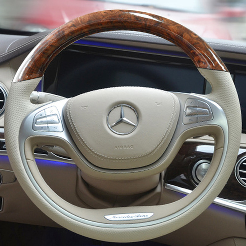 

DIY custom leather steering wheel cover For Mercedes Benz S320 S350 S400 modified accessories imitation peach wood grain