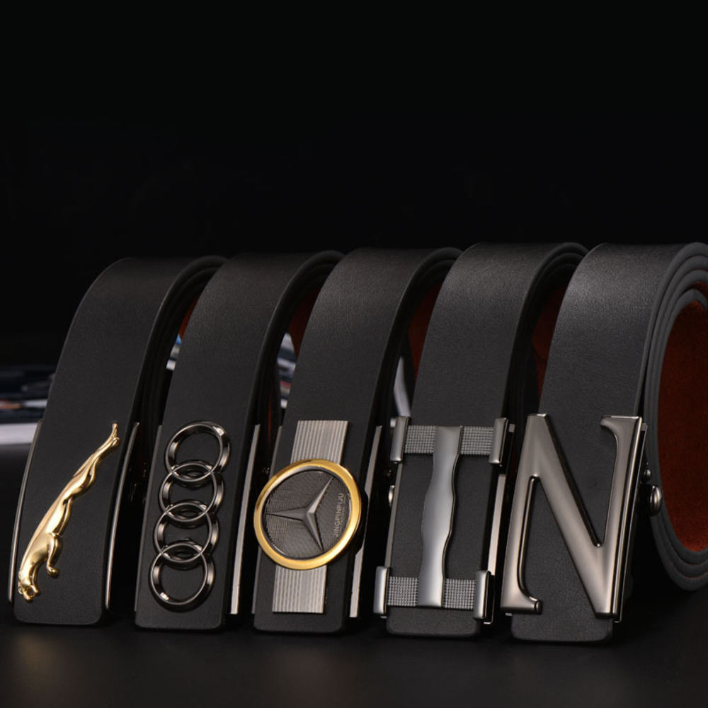 

Fashion leisure car men's Audi Benz leopard head automatic buckle leather business belt, Black;brown