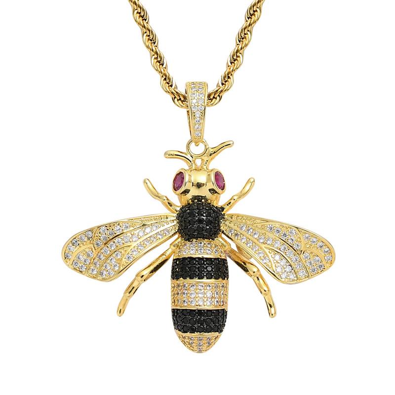 

Pendant Necklaces Iced Out Honeybee Pave Cubic Zircon Hip Hop Necklace For Women Men'S Rapper Jewelry Gift Drop