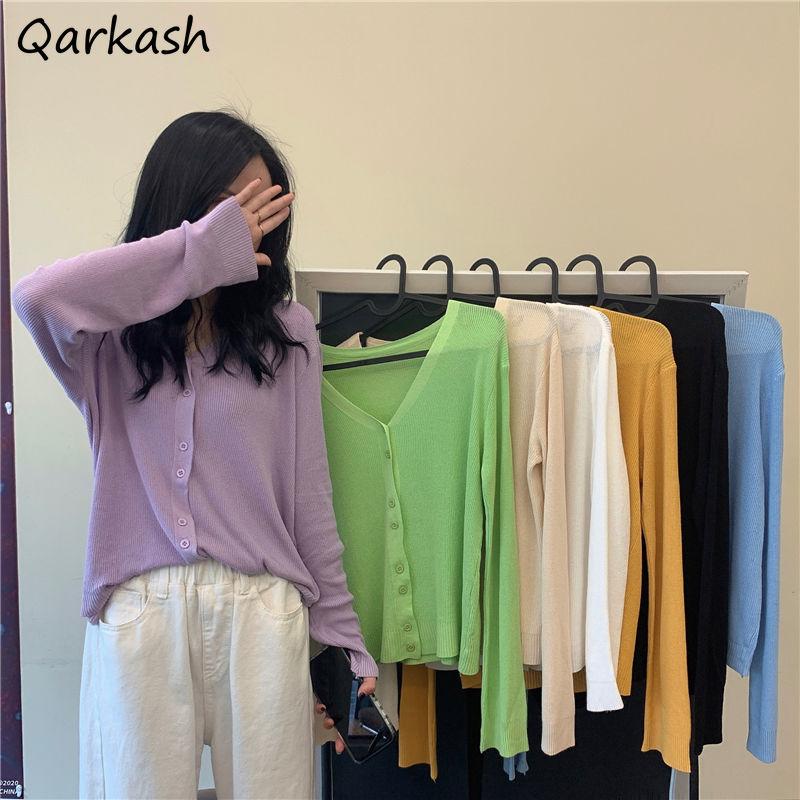 

Women' Knits & Tees Sweater Cardigan Women Solid Color Korean Style Office Leisure Outerwear Female Single Breasted Sun-proof All-match Ins, Green cardigan