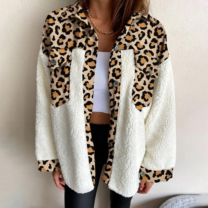 

2021 New Fashion Plaid Leopard Print Coat Jacket Women Cardigan Jackets Pockets Long Sleeve Turn Down Collar Casual Warm Winter Tops Ndij, 02
