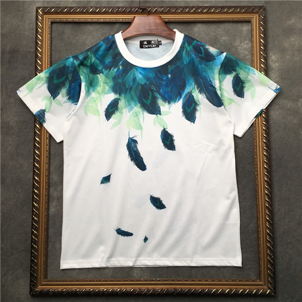 

2021 New Barrett Men's Short-sleeved T-shirt Color Feather Oil Painting Women t Shirts|streetwear 2191001555 8meq, White