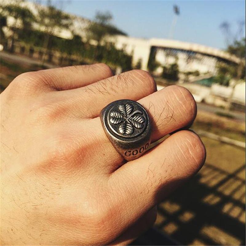 Cluster Rings Vintage Stainless Steel Ladies 3 In 1 Lucky Leaf Clover For Women Men Heart Punk Fashion Couple Jewelry Wholesale-image-704303559