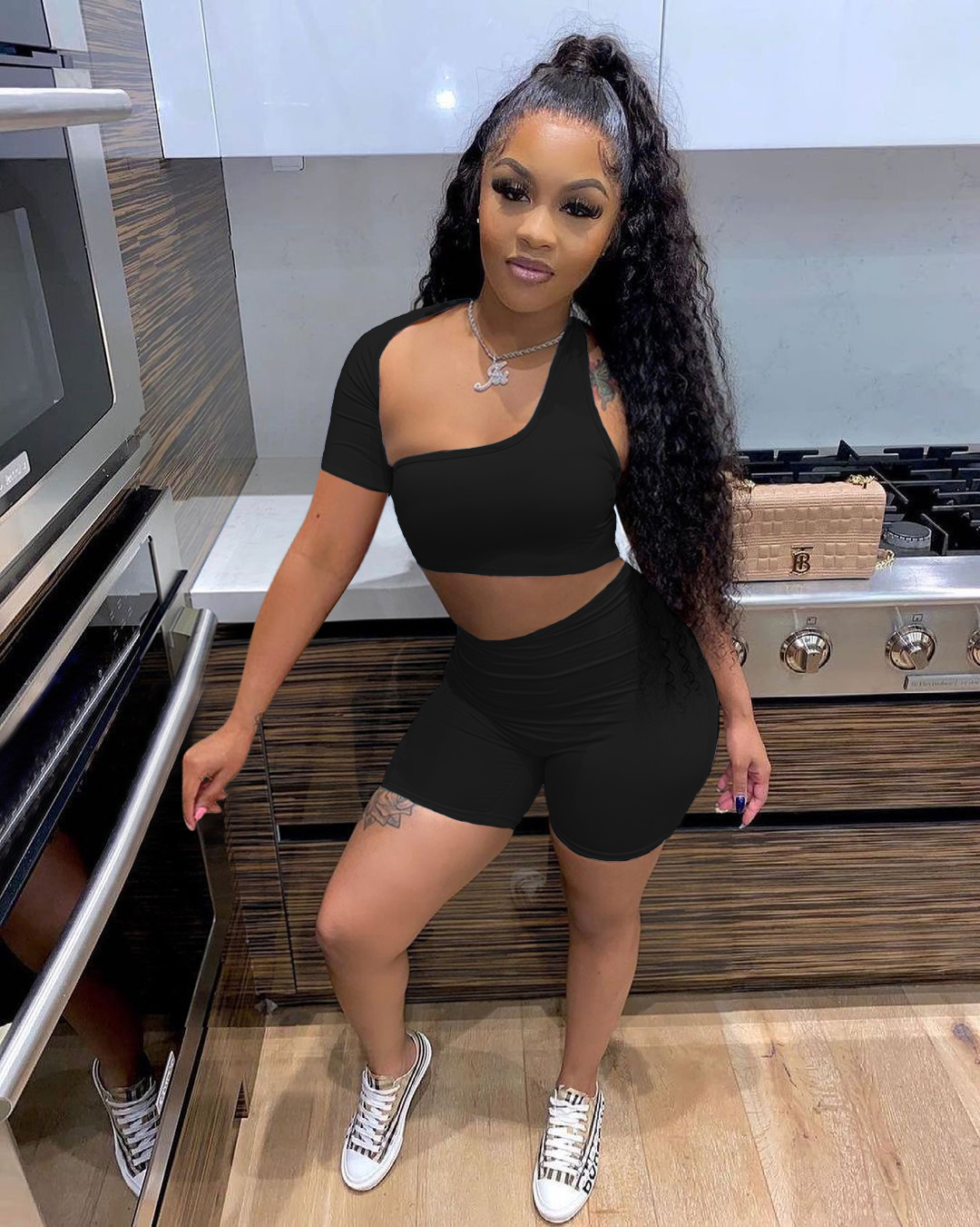 

2020 Biker Shorts 2 Piece Set Summer Sleeve Collarless Casual Jogger Cycling Woman Sexy Clothes, White