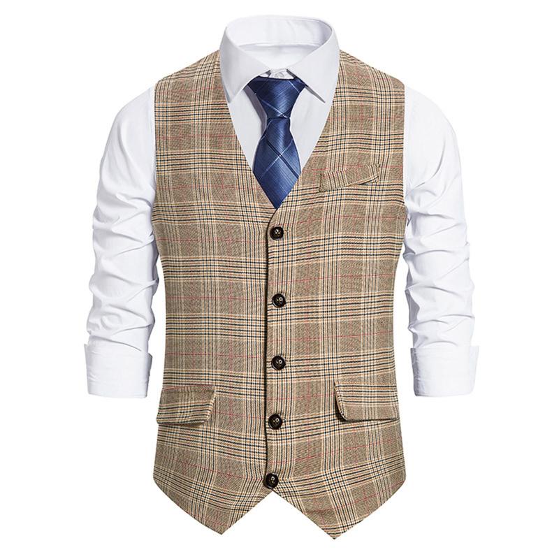 

Men' Vests Autumn And Winter Casual Vest Retro Plaid Single-breasted Sleeveless Suit Vintage Groom Prom Dinner Party