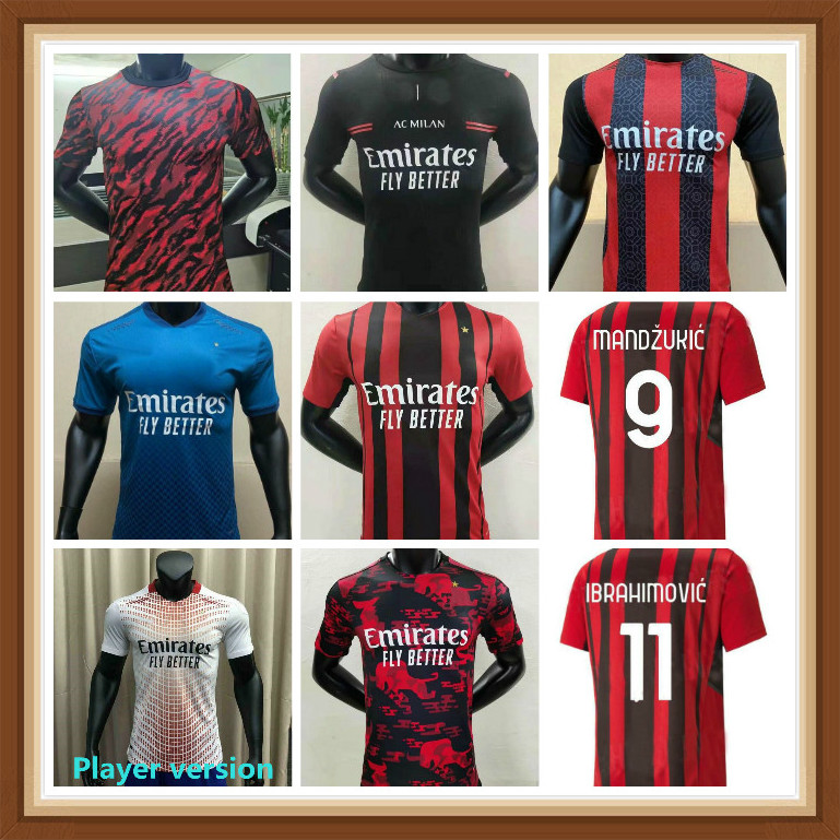 

player version #11 IBRAHIMOVIC AC soccer Milan jerseys 2021 #13 ROMAGNOLI #10 CALHANOGLU Football shirts uniforms Customized, Black;yellow