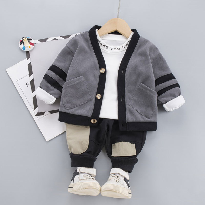 

2021 New Casual Children Boys Sets Spring Autumn Toddler Boy Clothing Long Sleeve Tops+t-shirt+pants Kids Clothes 1-4years M3du, Brown