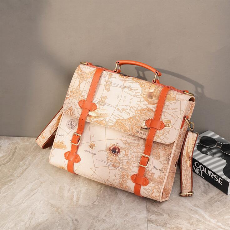 

wholesale men brand shoulder bag street trends large-capacity backpacks personalized totem printing fashion business briefcases vintage leather leisure handbag, Yellow(boutique box)