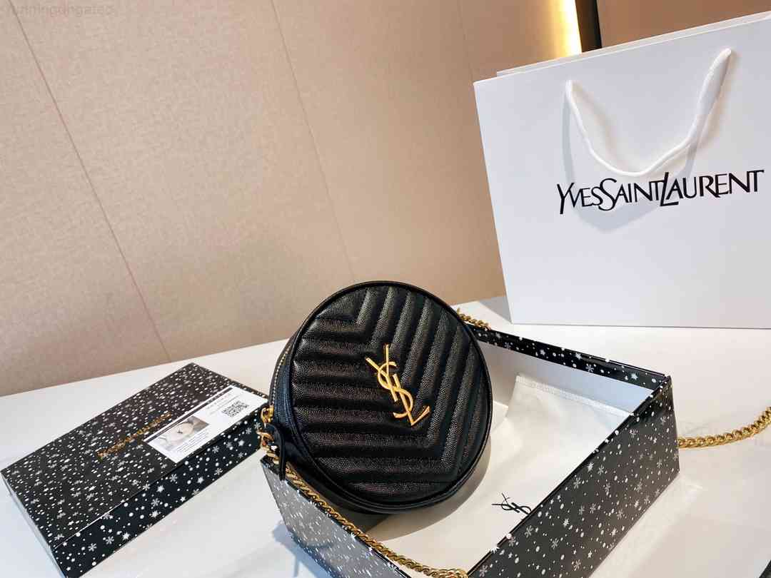 

Female quilted grain embossed round camera crossbody black shoulder bag