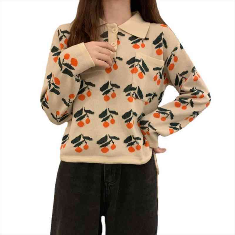 

autumn sweet short round-necked semi-open-necked small orange women sweater knitwear, White;black