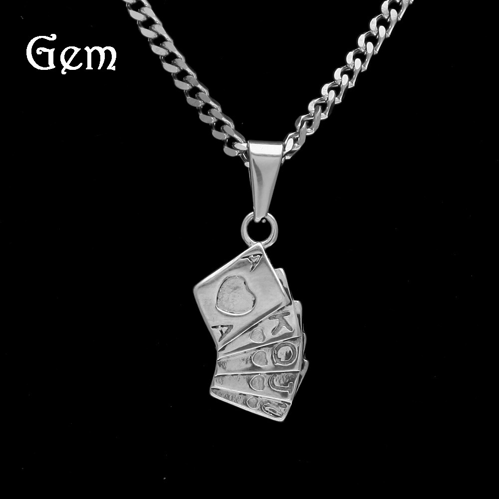 

New men's hip hop stainless playing card Pendant akqj10 peach heart flush personality stainless steel jewelry