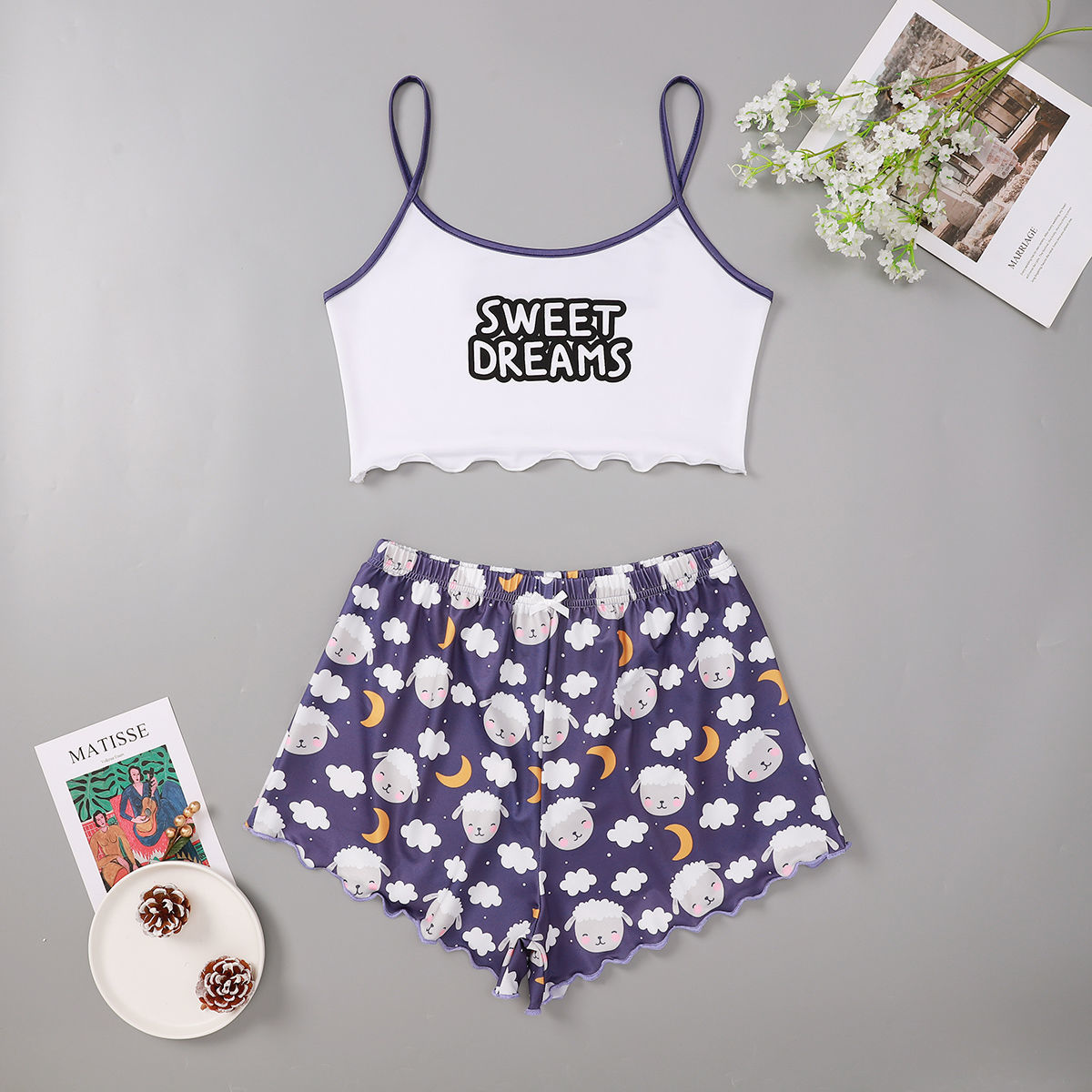 

Women Pajamas Ladies Camisole Printed Letters Short Home suit Two-piece Suit new, As picture