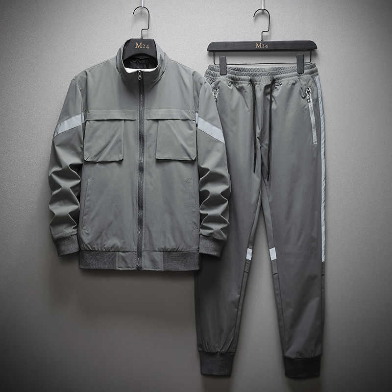 

Men Tracksuits Casual Autumn Winter Reflective Sportswear Jacket+2PC Long Pants Sweatshirt Sporting Sets Street Clothing 210603, Cjw264blue