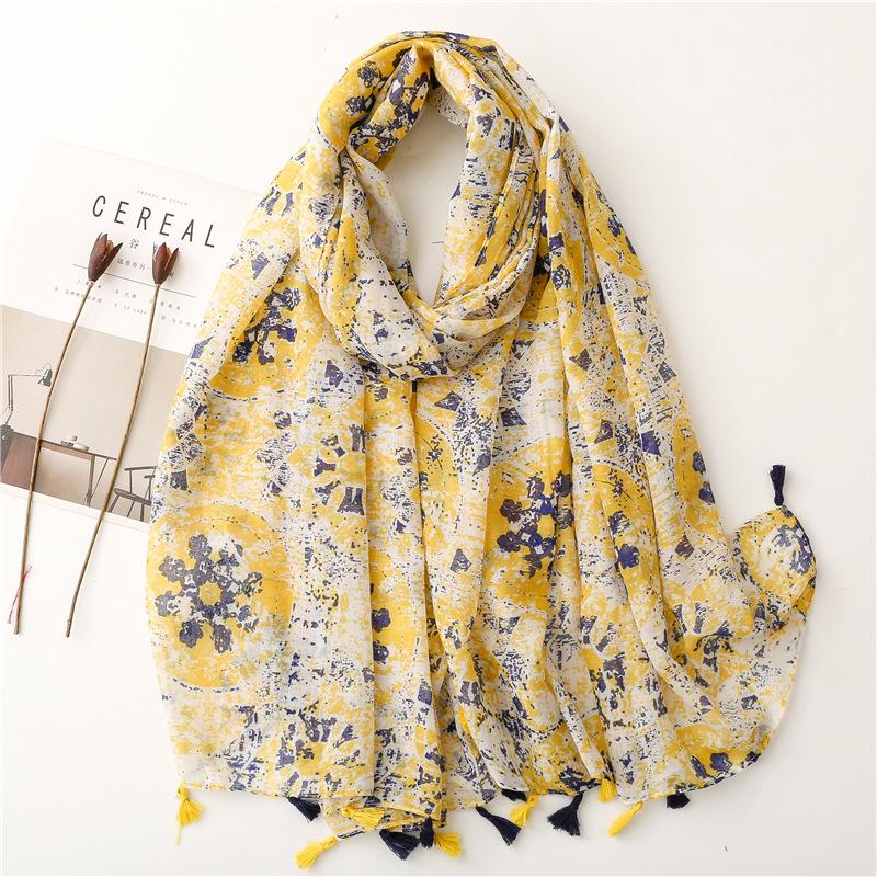 

Scarves 62 Colors Fashion Aztec Paisley Floral Tassel Viscose Shawl Scarf Lady Luxury Print Soft Pashmina Stole Bufandas Muslim Hiajb, Blue;gray