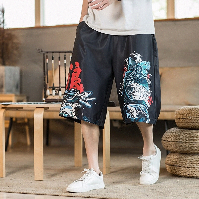 Men's Casual / Sporty Athleisure Harem Loose Shorts Drawstring Pocket Knee Length Pants Sport Daily Inelastic Graphic Breathable Outdoor Mid Wa