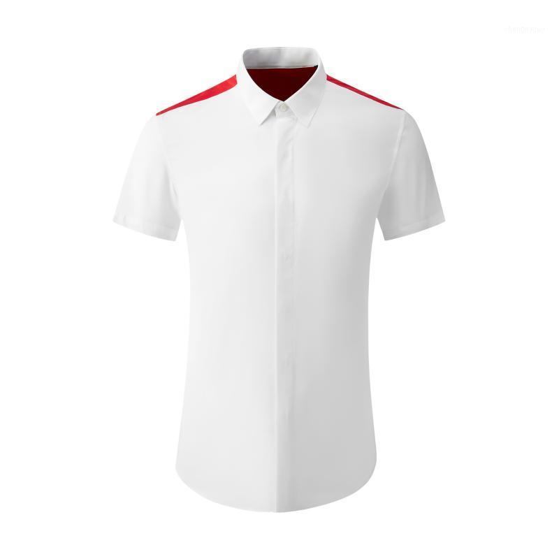

Men's Dress Shirts 2021 Summer Shoulder Hit Color Red Stitching Slim Shirt Daily Casual Personality Clothing For Men, Black