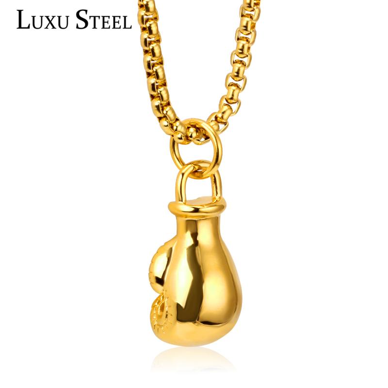 

Pendant Necklaces LUXUSTEEL Men Boy Sport Boxing Glove Necklace Pendants Stainless Steel 60cm Long Chain Jewelry Fitness Accessories