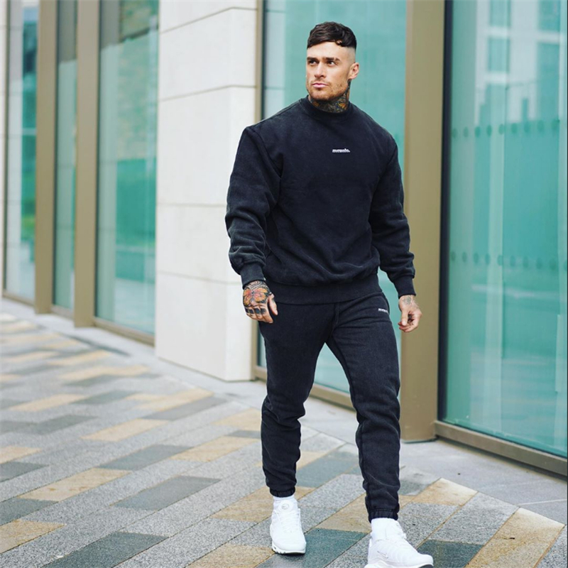 

2021 New Mens Bodybuilding Fitness O-neck Hoodie Cotton Pullover Casual Sport Jogging Tops Gyms Running Long Sleeve Coats Fall Clothing 56ij, Gray