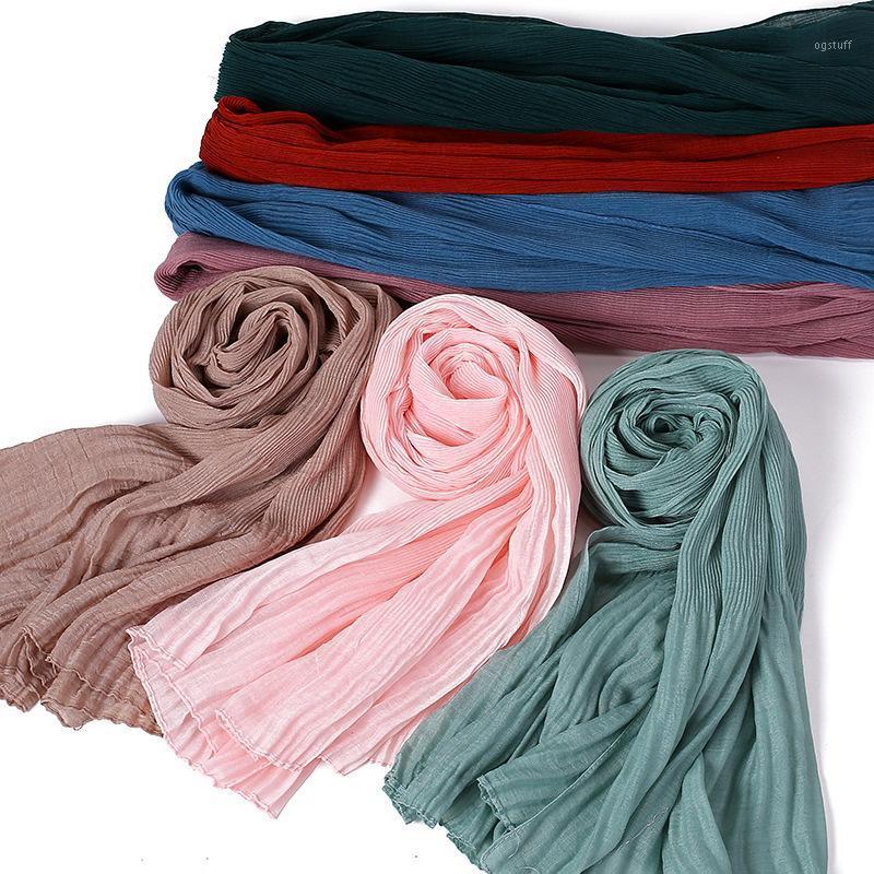 

Scarves Fashion Women's Cotton Wrinkled Long Shawl Thin Pashmina Malaysian Muslim Hijab Headscarf Solid Islam Modesty Head Wrap, Blue;gray