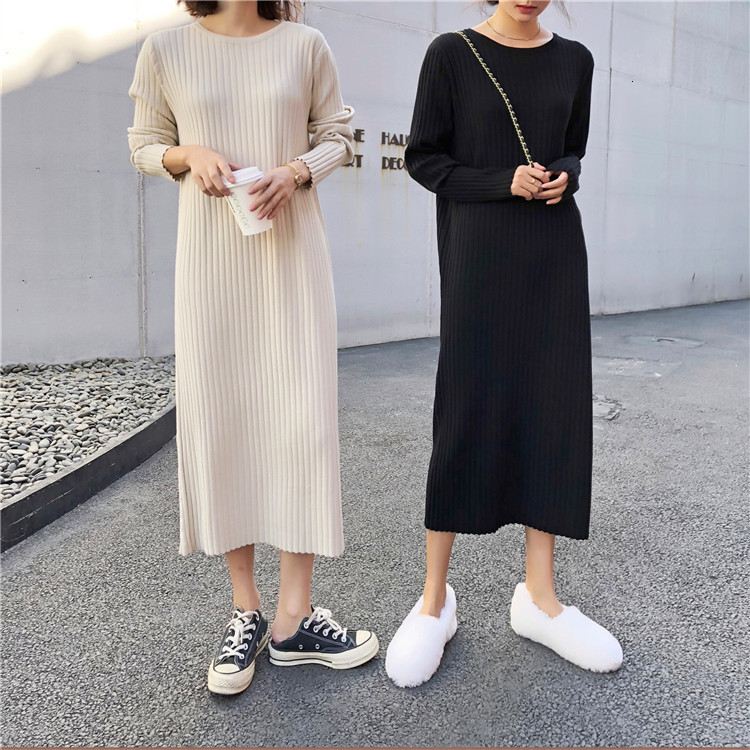 

2021 New Women' autumn and winter mid-length knitted dress long-sleeved hooded half-high collar sweater YGBO, Black