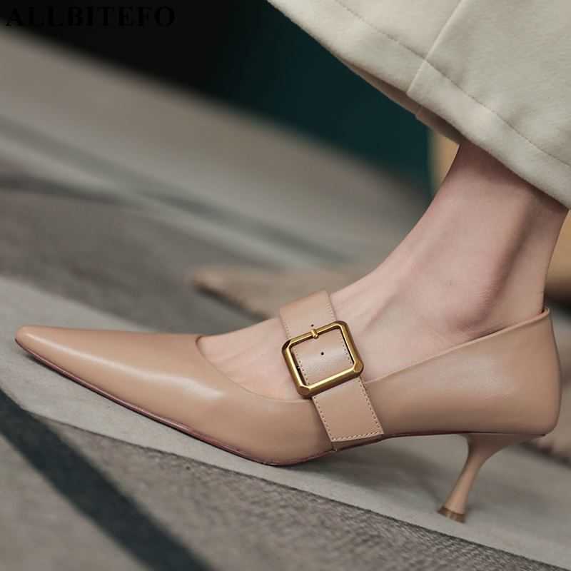 

ALLBITEFO fashion barnd high heels party women shoes genuine leather buckle high heel shoes women heels shoes alons hauts femme 210611, As picture