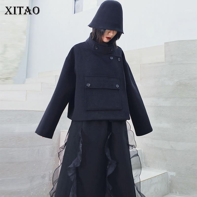 

Women's Jackets XITAO Personality Big Pocket Black Jacket Women Clothes 2021 Fashion Short Plus Size Stand Collar Elegant Coat XJ2413, Black xj2413