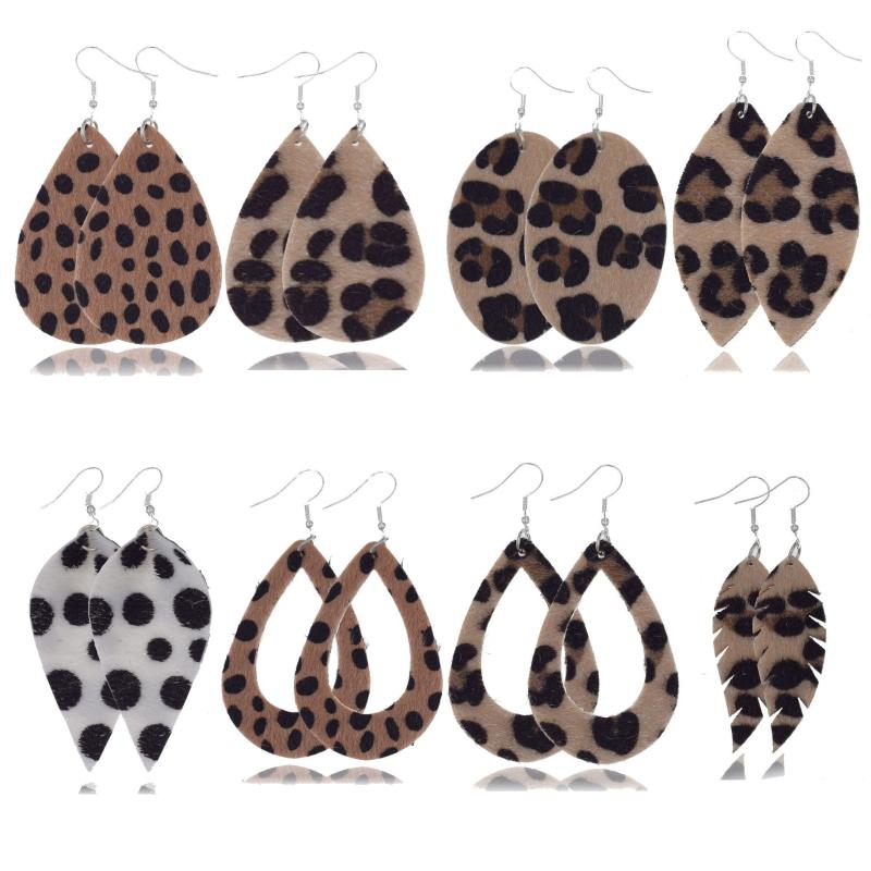 

Dangle & Chandelier Leather Earrings Horse Fur Leopard Drop European End American Explosion