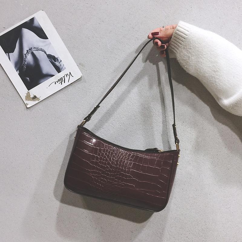 

Crocodile Pattern Shoulder Bag Korean Little Bag 2021 New Casual Underarm Messenger Handbag Women, Black