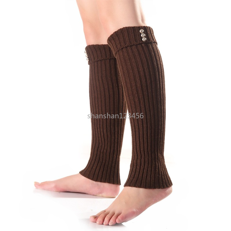 

Stretch Stripes Leg Warmers Stockings Solid Color knee high Button charm winter warm socks for women teen Fashion will and sandy Black white coffee, As show