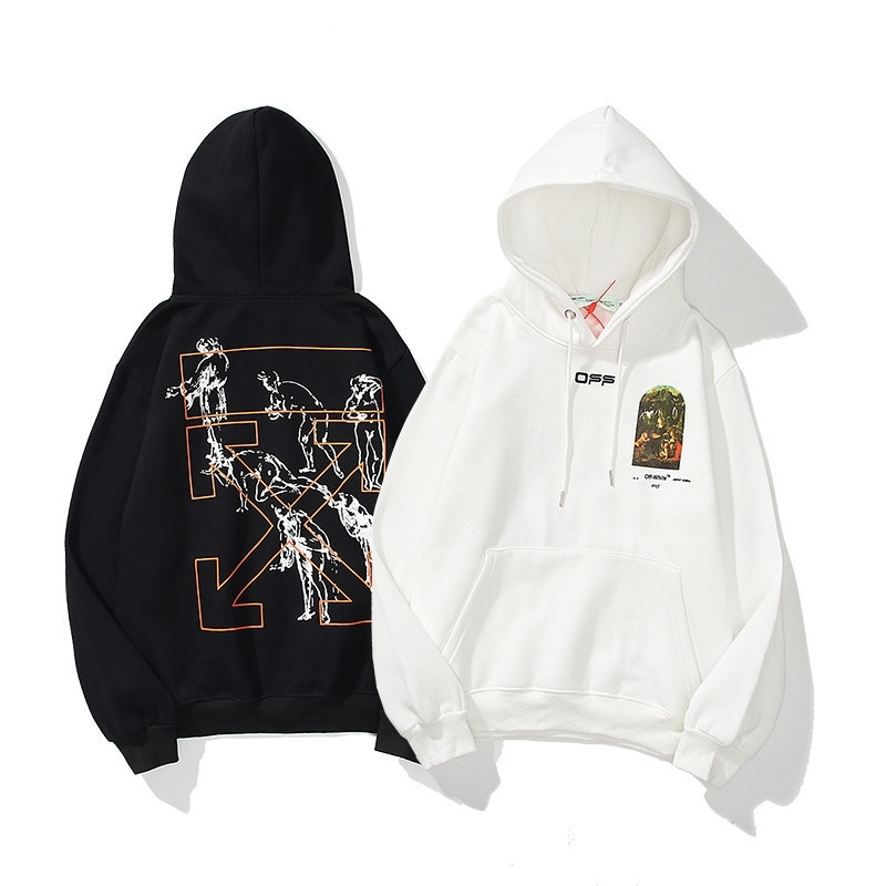 

Autumn and winter new off sketch line arrow Hooded Sweater ow fashion brand Hoodie Jacket lining, Black