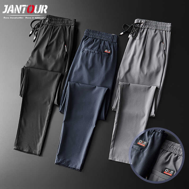 

Summer Skinny Men's Pants Casual Jogging Outdoor Cargo Slim Classic Original Clothes Black Gray Thin Fast Dry Trousers Male 38 210702, Black-1