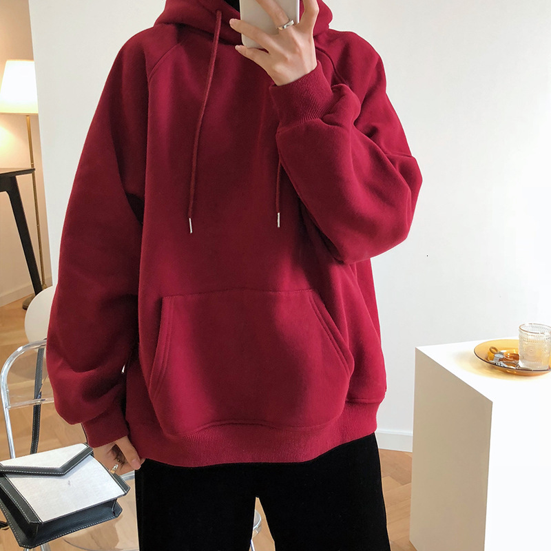 

2021 Autumn Thick Hoodies Hot Pocket Oversize with Hoodie Female Pullovers Tops 2x2n, Burgundy