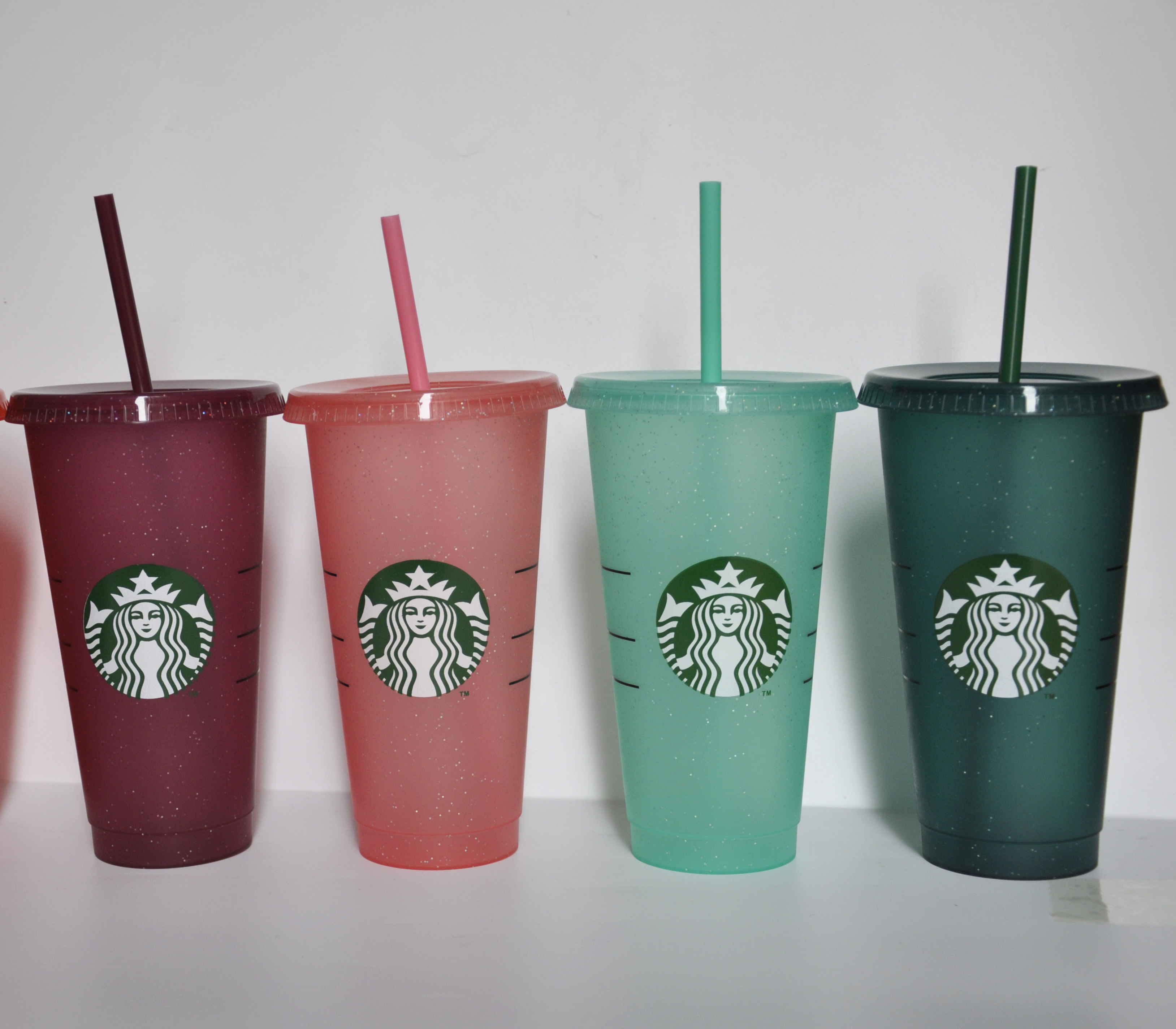 

NEW 24OZ/710ml Starbucks Sequins Plastic Tumbler Reusable Clear Drinking Flat Bottom Cup Pillar Shape Lid Straw Mug Bardian LOVE, Multi-color