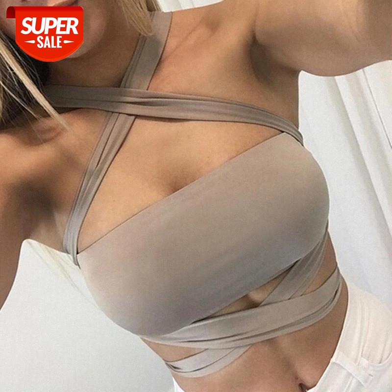 

Women Summer Sexy Criss Cross Halter Bandage Crop Top Tank Cut Out Bustier Cami #fc1V, White