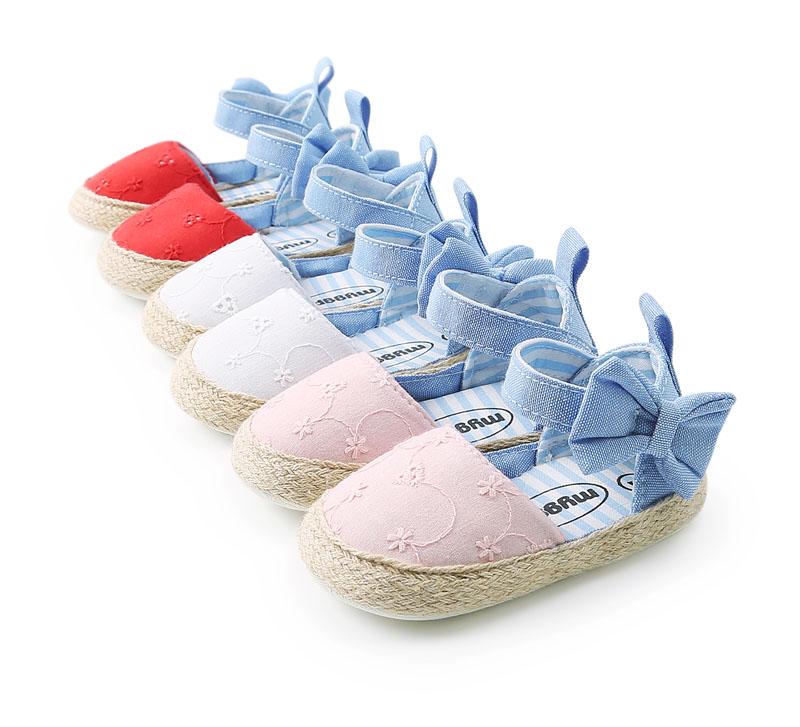 

First Walkers Bow Princess Girls Summer Born Cotton Baby Girl Blue Fashion Beach Soft Shoes Soled Walking, Red