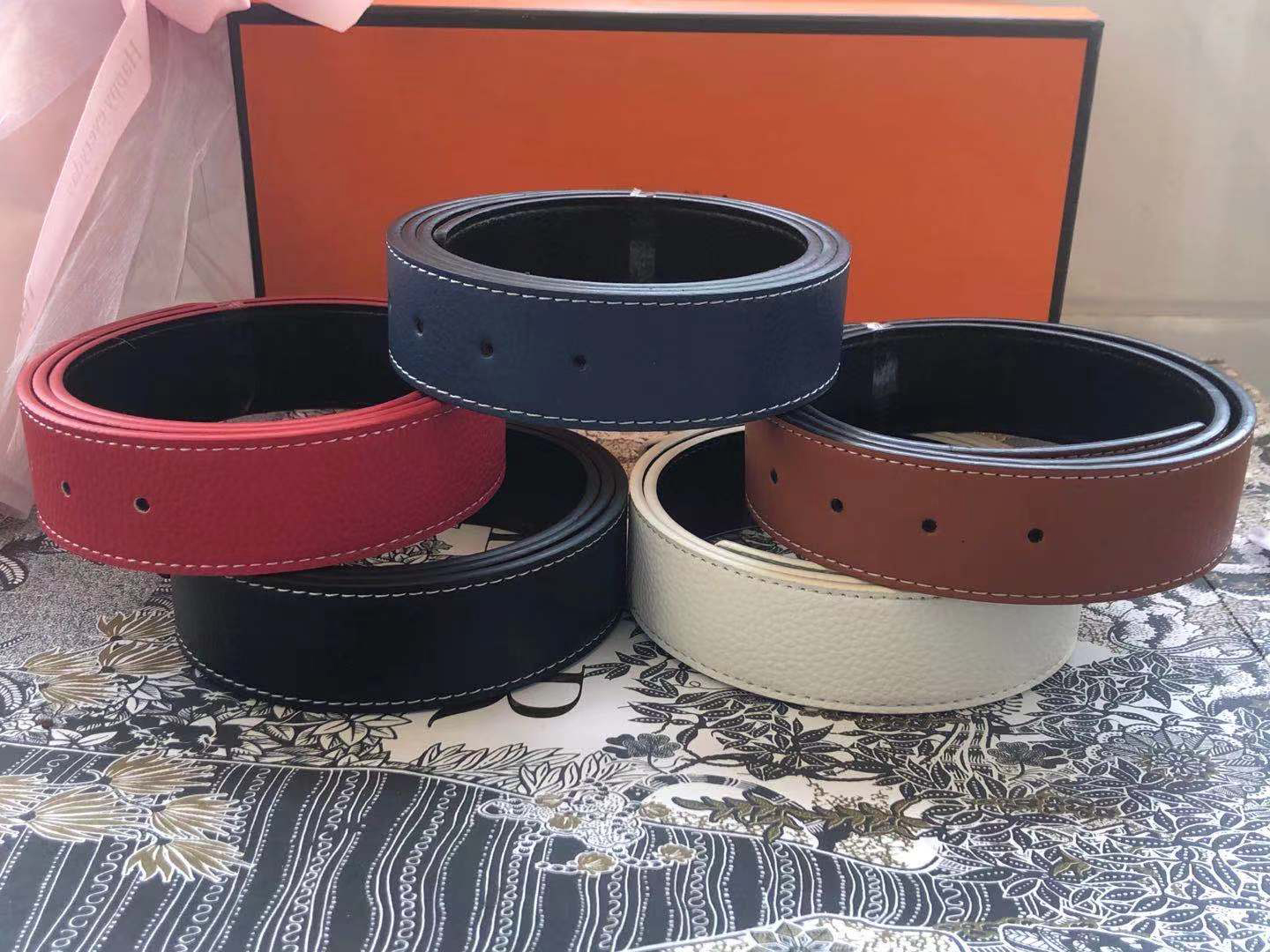 

Wholesale Top Designer Luxury Belts High Quality Ceinture Big Buckle mens womens Business Belt Width 3.8cm with Box H Smooth, Orange