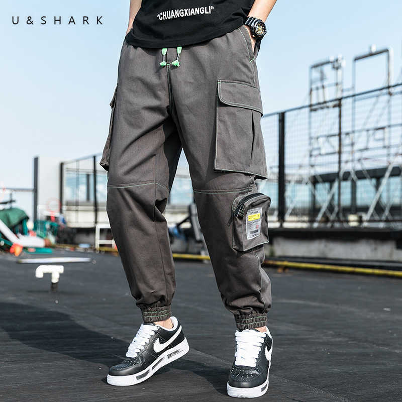 

U&SHARK Trend Men Cargo Pants Streetwear Fashion Multi Pockets Cotton Trousers Male Arrivals Men Clothes Brand Pants 210603, Grey