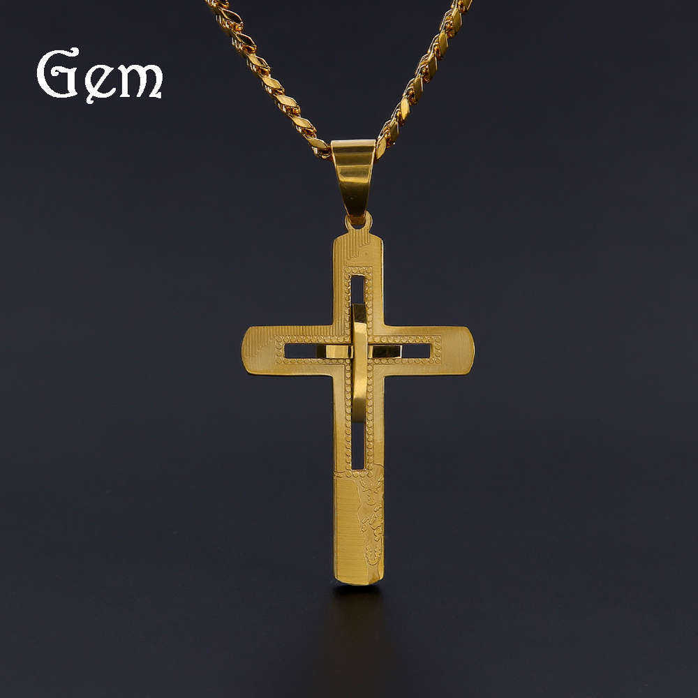 

Cut cross stainless steel Jesus pendant exquisite color long hip hop jewelry