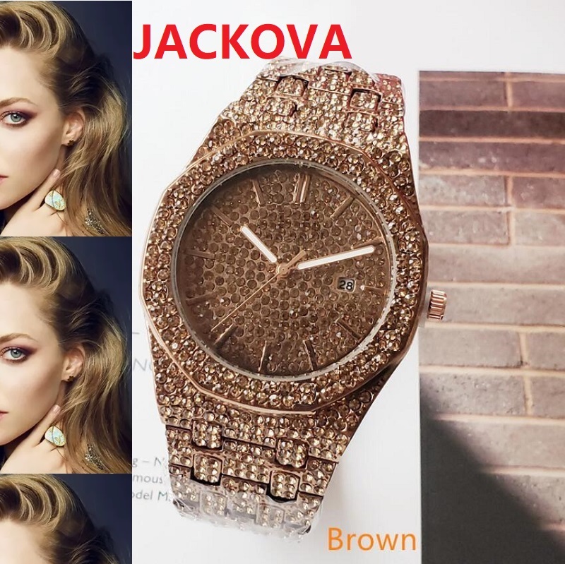 

Iced Out Full Diamonds Ring Wristwatch Fashion Hip Hop Stainless Steel Mens Womens Calendar Quartz Movement Business Bracelet Couple Lovers Clock Wristwatches, As pic