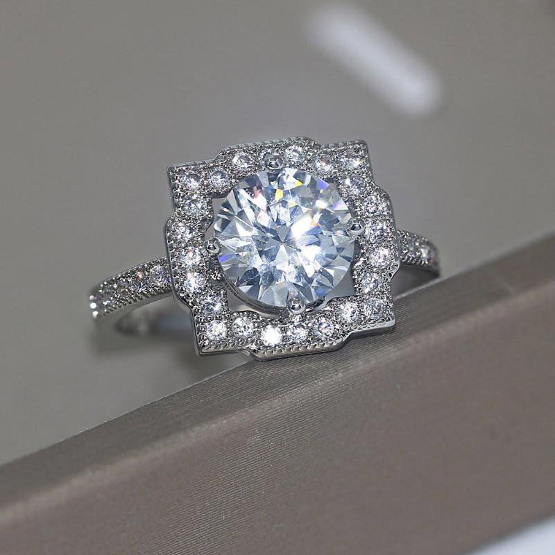 

Wedding Rings Square BIg Crystal For Women White Gold Color +Cubic Zircon Engagement Fashion Jewelry R655, Slivery;golden